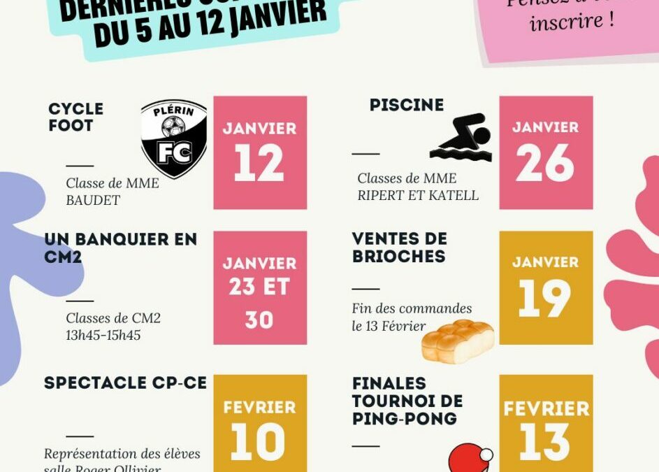Infos période JANVIER-FEVRIER 2026