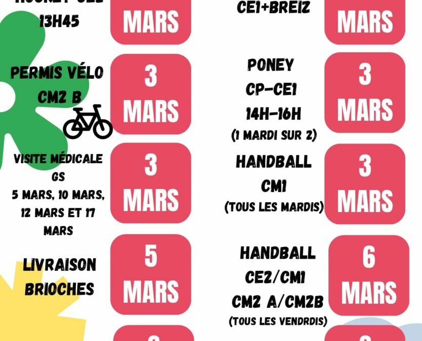 AGENDA MARS- AVRIL 2026